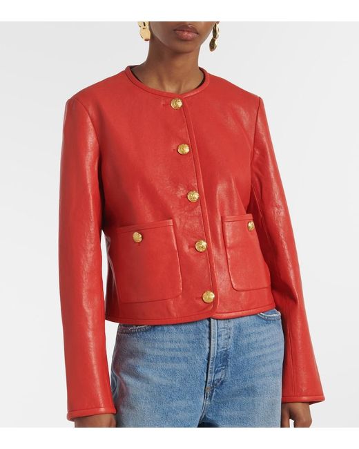Veronica Beard Red Andrea Leather Jacket