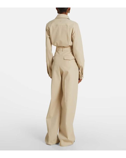 Tod's Natural Wool And Cotton Wide-Leg Pants