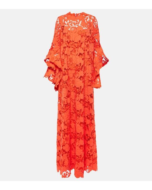 Oscar de la Renta Red Floral Lace Kaftan