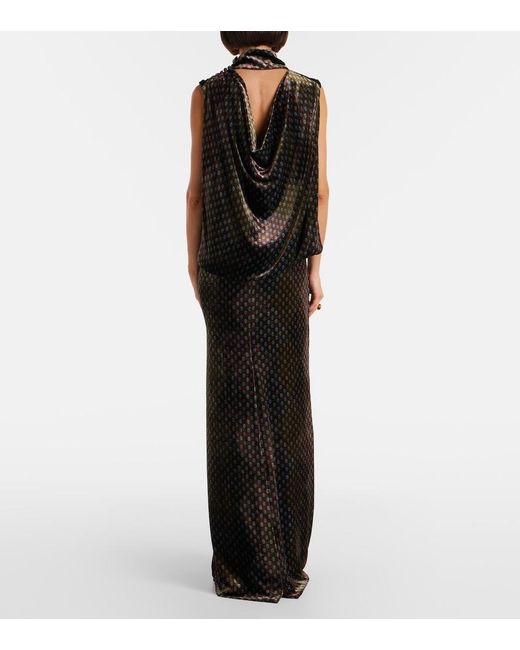 Dries Van Noten Black Printed Satin Maxi Dress