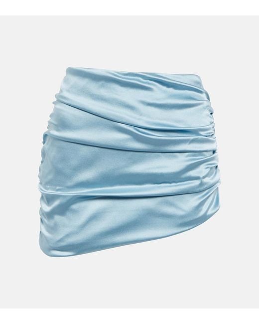 Alessandra Rich Blue Asymmetric Ruched Satin Miniskirt