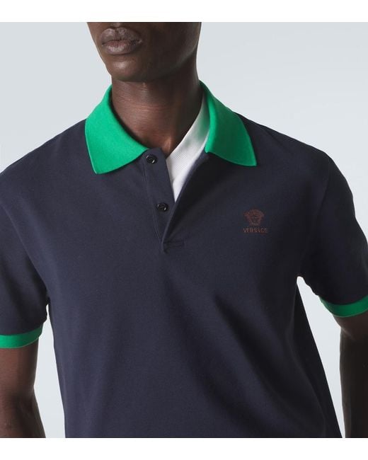 Versace Blue Medusa Cotton Polo Shirt for men