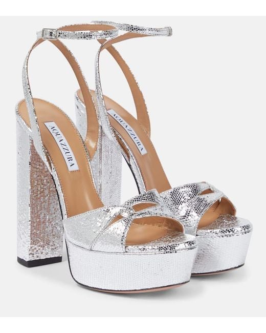 Aquazzura White Sinner Leather Platform Sandals