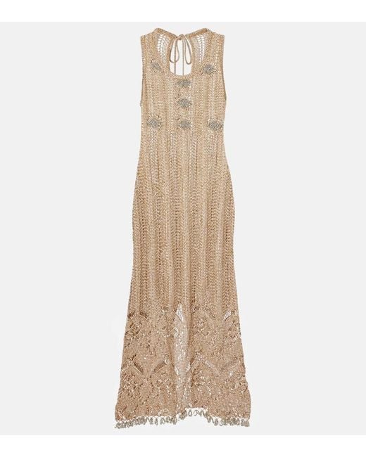 Rabanne Natural Crochet Embellished Midi Dress