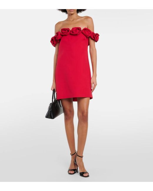 Vestido corto de Crepe Couture con apliques Valentino de color Red