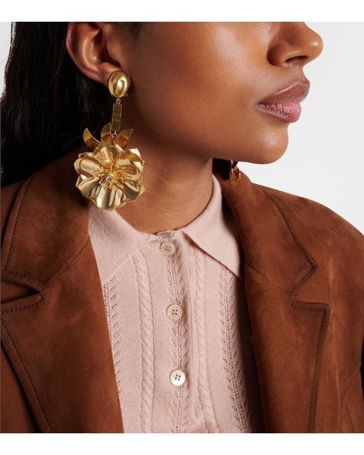 Miu Miu Metallic Floral Crystal-Embellished Drop Earrings