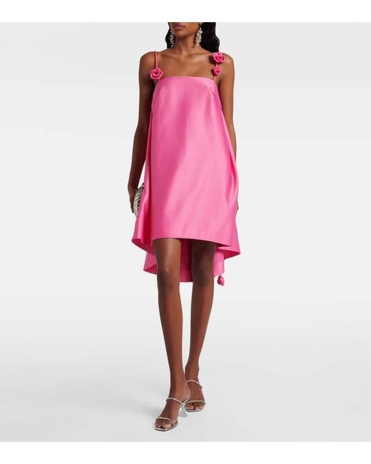 LEO LIN Pink Fiona Floral-Applique Satin Minidress