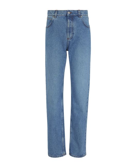 Loewe Blue Anagram Leather-trimmed Tapered Jeans