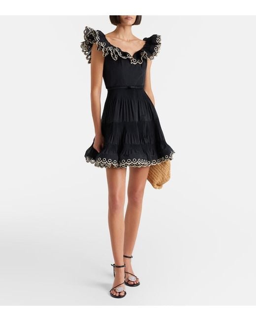 Zimmermann Black Embroidered Ruffled Minidress
