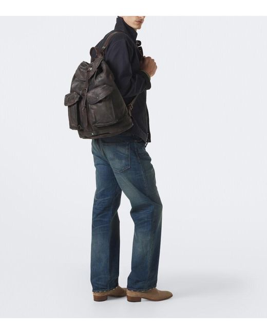 RRL Black Leather Backpack for men