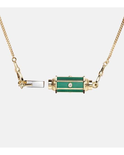 Marie Lichtenberg Metallic Baby Locket 18Kt Pendant Necklace With Malachite And Diamonds