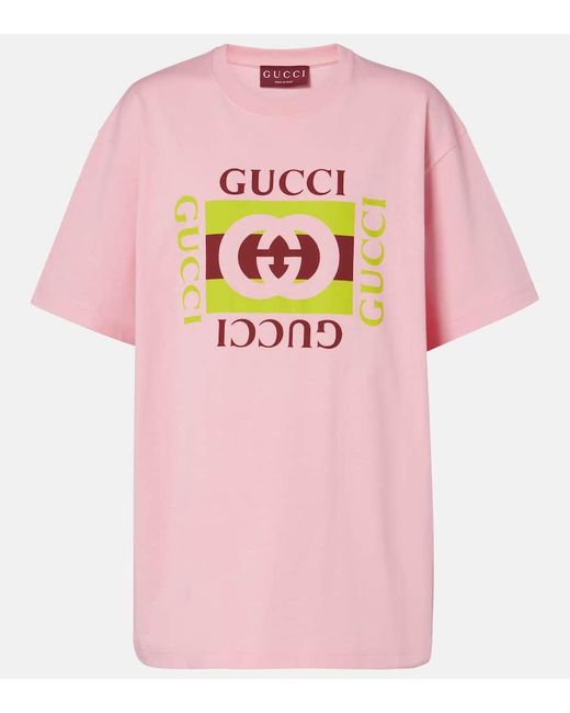 Gucci Pink Oversized-T-Shirt Aus Baumwoll-Jersey Mit Print