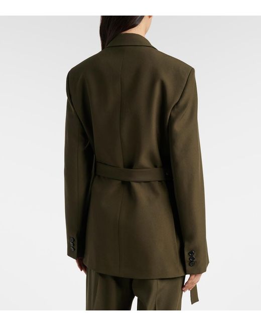 Blazer De Lana Con Cinturon Loewe de color Green