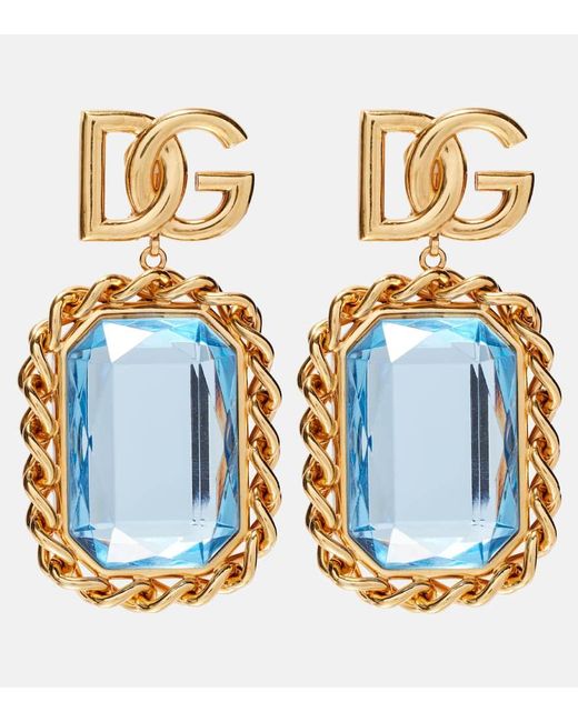 Dolce & Gabbana Dg Embellished Clip-On Earrings in Blue | Lyst