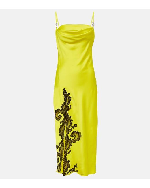 Vestido lencero Barocco con encaje Versace de color Yellow