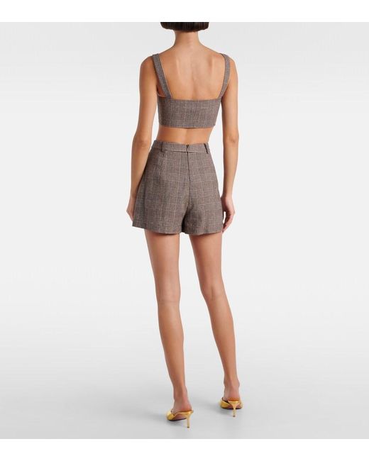 Self-Portrait Gray Checked Cotton And Linen Skort