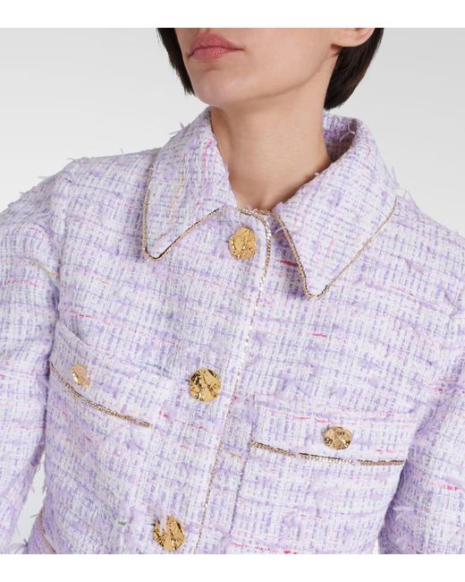 Nina Ricci Blue Cropped Cotton-blend Tweed Jacket