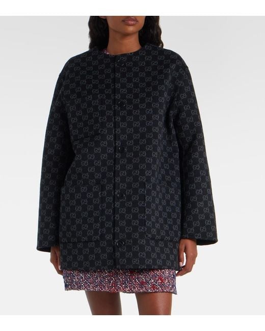 Gucci Black Gg Reversible Wool Jacket