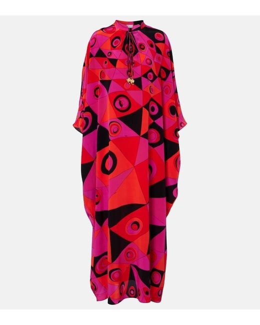 Emilio Pucci Red Occhi Silk Twill Kaftan