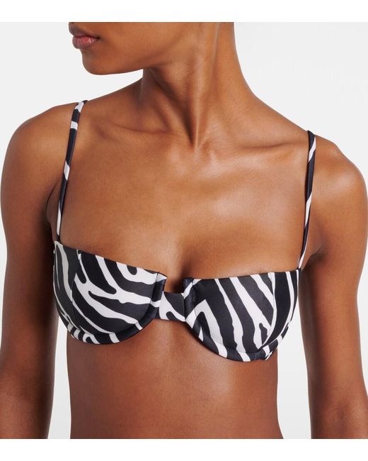 SAME Black Zebra-Print Bikini Top
