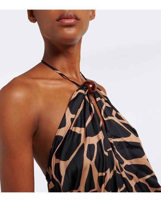 Faithfull The Brand Black Animal-Print Halterneck Satin Top