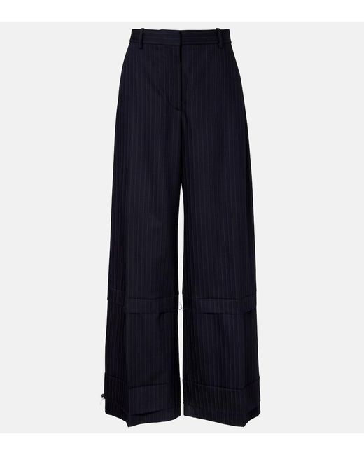 Khaite Blue Linden Pinstripe High-Rise Wide-Leg Pants