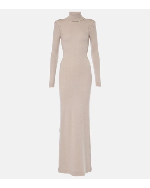 Tom Ford Natural Cashmere Turtleneck Gown