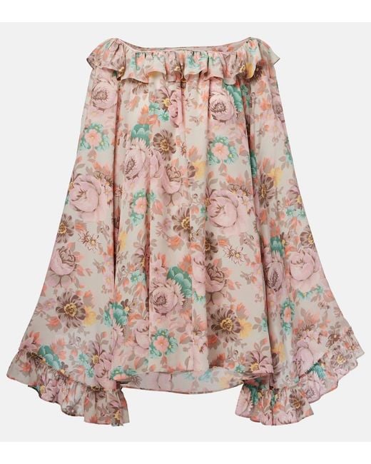 Vestido Corto De Crepe De Seda De China Con Volantes Chloé de color Pink