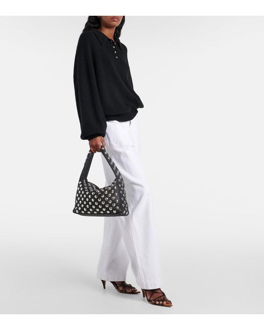 Khaite Black Elena Medium Studded Leather Shoulder Bag
