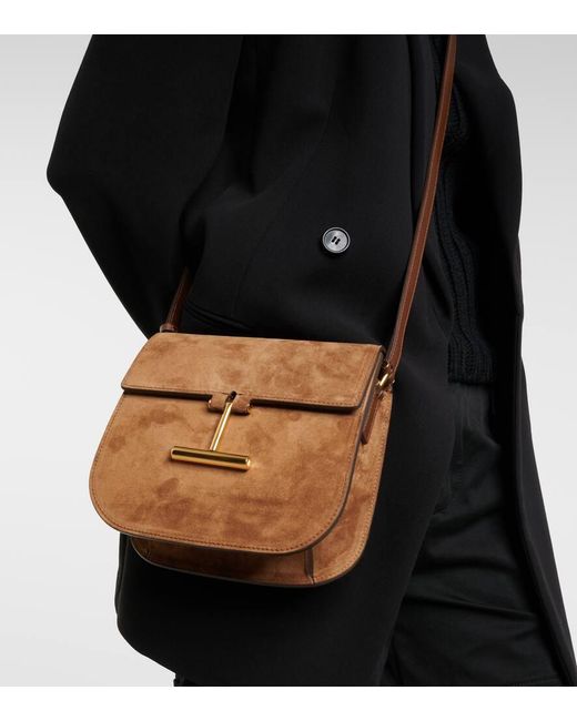 Tom Ford Brown Tara Mini Leather And Suede Crossbody Bag