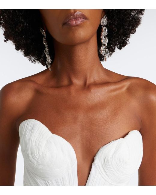 Maria Lucia Hohan White Cecilia Draped Silk Muslin Bustier Gown