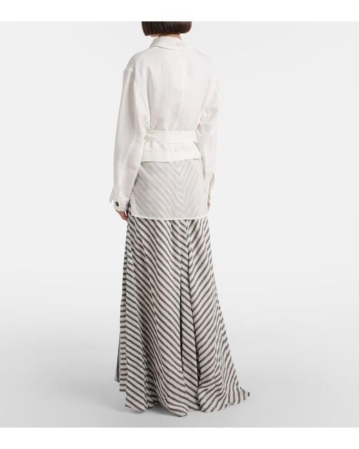 Ralph Lauren White Shamus Striped Linen Maxi Skirt