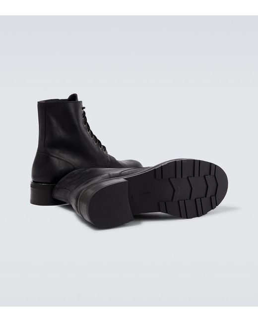 The Row Black Leather Combat Boots for men
