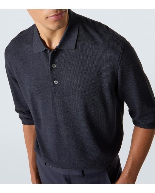 Zegna Blue Cotton And Silk Polo Shirt for men