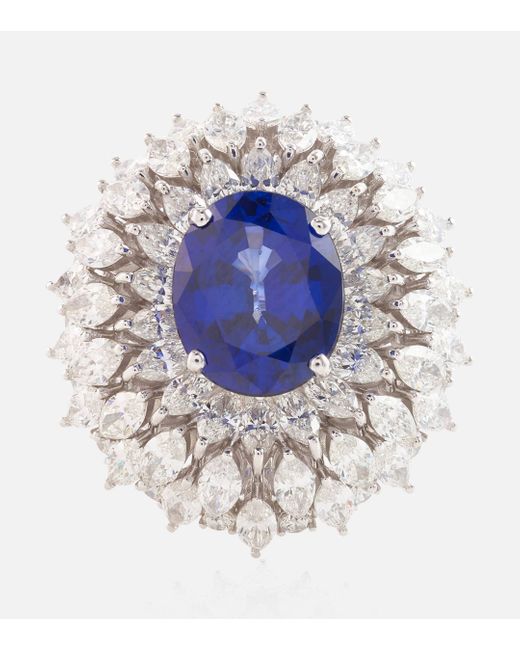 Bague Reign Supreme en or blanc 18 ct, diamants et saphir YEPREM en coloris Blue