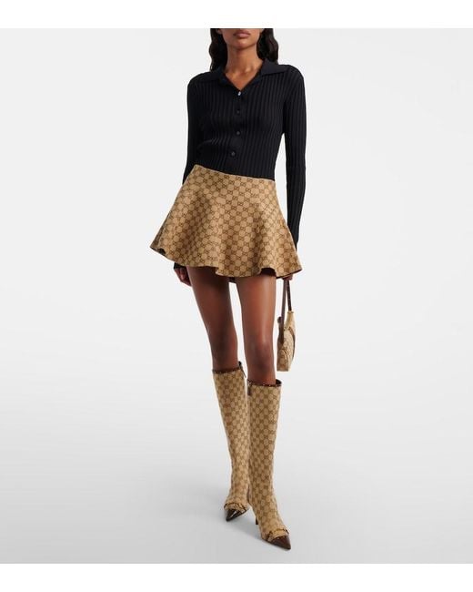 Gucci Natural Savoy Gg Canvas Knee-High Boots