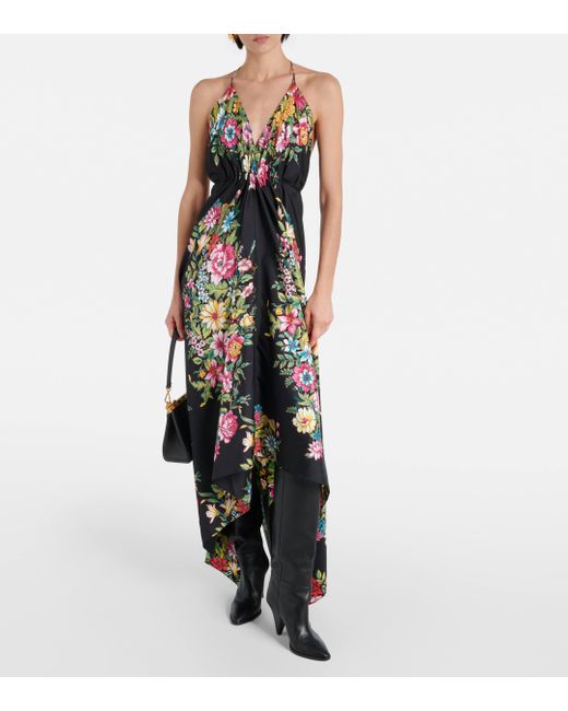 Etro Black Floral Silk Midi Dress