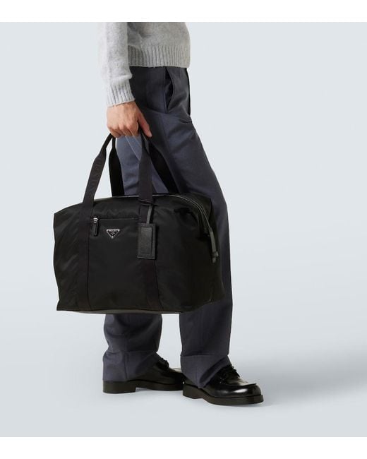 Prada Black Re-Nylon Leather-Trimmed Duffel Bag for men