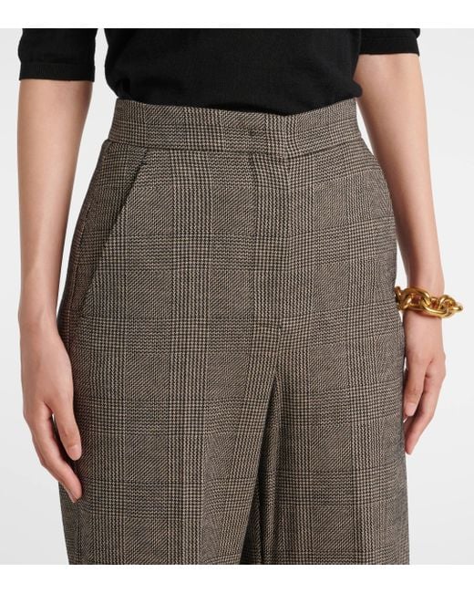 Max Mara Gray Cognac Houndstooth Wool-Blend Straight Pants