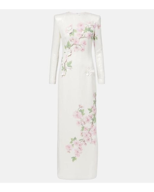 Vestido De Fiesta De Jersey Con Lentejuelas Oscar de la Renta de color White