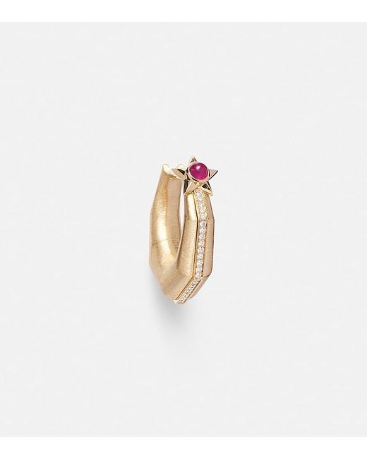 Marie Lichtenberg White Baba Medium 18Kt Single Hoop Earring With Diamonds And Ruby