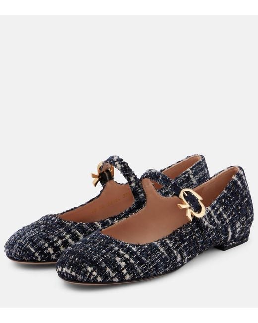 Gianvito Rossi Blue Mary Ribbon Boucle Mary Jane Flats