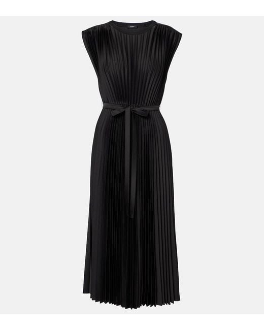 Joseph Black Volta Belted Plisse Satin Midi Dress