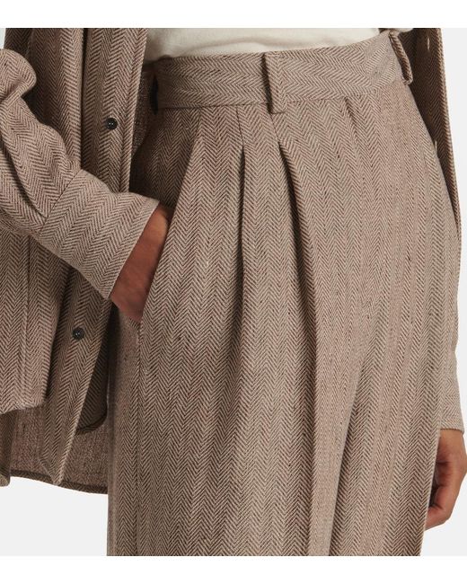 Loro Piana Natural Nyack Chevron Linen Crepe Wide-Leg Pants