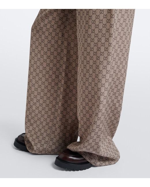 Gucci Natural Gg Silk Crepe De Chine Palazzo Pants