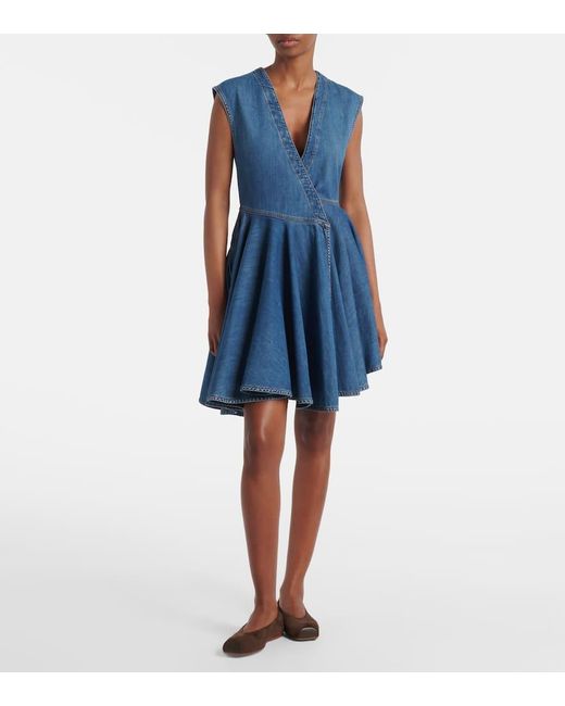 Alaïa Blue Asymmetric Denim Wrap Dress