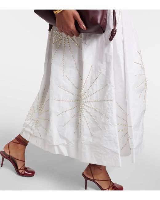 Dries Van Noten White Sonie Embellished Taffetta Midi Skirt