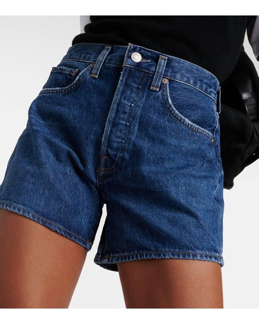 Agolde Blue Parker Long High-Rise Denim Shorts