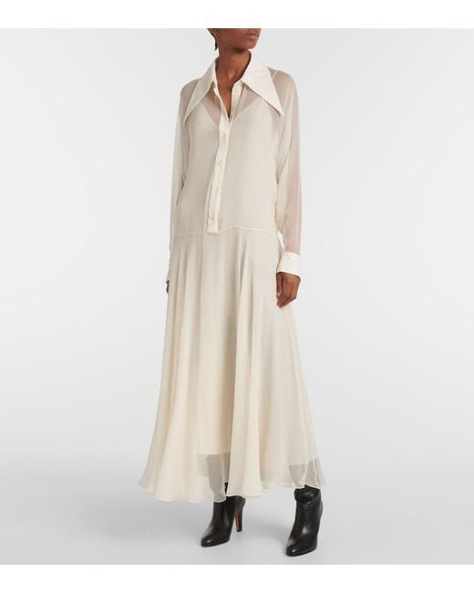 Chloé White Silk Chiffon Shirt Dress