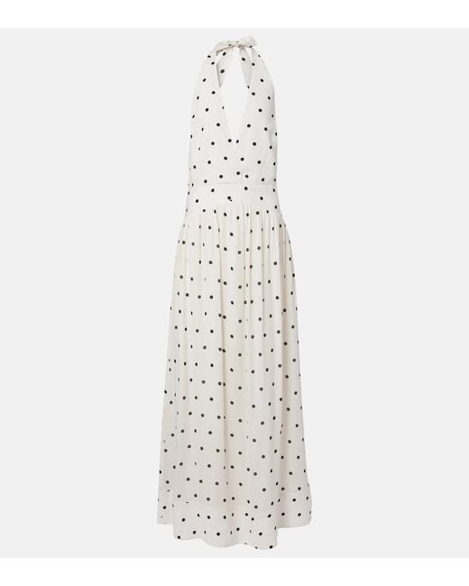 Adriana Degreas White Polka-Dot Halterneck Maxi Dress